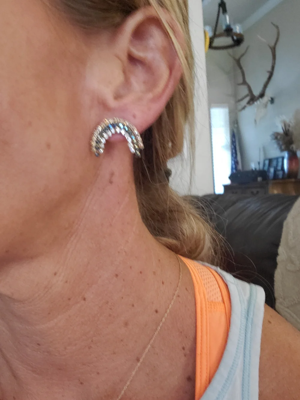 Rainbow Waterfall  Crystal Drop Earrings - Blue/Teal/Yellow Set Of 6